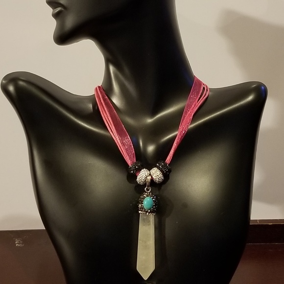 Rock Crystal Pave Cystal Pendulum Necklace - Picture 2 of 3